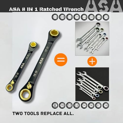 ASA 8 IN 1 Stainless Steel 72-Tooth Bi-Directional Ratchet Wrench, Multi-Function Non-Slip Ratchet Wrench,Protects Bolts from Damage,super socket,universal socket (14(9/16)/16(5/8)/17(11/16)/19(3/4)) - size: Large-14(9/16)/16(5/8)/17(11/16)/19(3/4)
