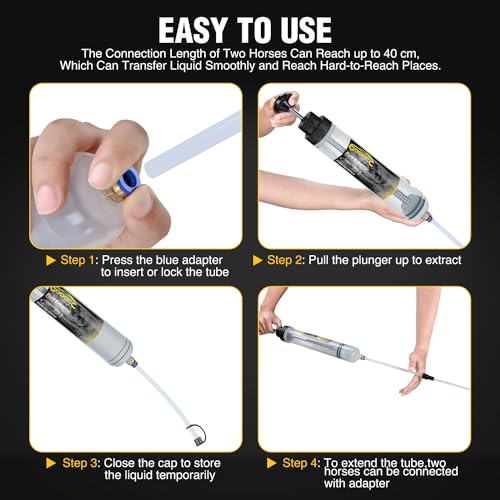 GOOACC Oil Extractor Pump, 500CC Fluid Extractor Automotive Manual Fuel Suction & Filler Pump with Extension Hose Syringe Vacuum Pump, Brake Fluid Extractor for Oil Change Extraction Transfer (500ml) - size: 500CC Manual