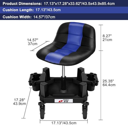Rolling Stool with Wheels, Adjustable Shop Stool Mechanic Chair Seat Garage Shop Roller Work Chair Mobile Rolling Seat with Tool Tray, 2 Cup Holders, 4" Casters, 350 LBS, Heavy-Duty, Blue - color: Blue