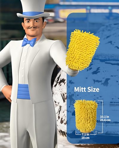 MR.SIGA Premium Microfiber Soft Chenille Car Wash Mitt, Pack of 2, Blue & Yellow - color: Blue & Yellow