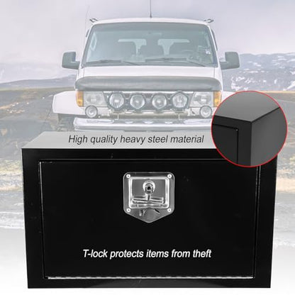 Steel Underbody Truck Tool Box,Storage Organizer Toolbox with T-Handle Lock | Waterproof Tongue Box for Storage with Smooth Surface for Truck, Pickup, RV, Trailer - Black, 24" x 12" x 14" Inch - size: 24" x 12" x 14"