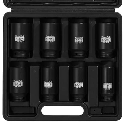 TecoTek 1/2" Drive Deep 6-Point Impact Socket Set, 8-Piece Standard SAE Spindle Axle Nut Impact Socket Set, Cr-Mo, 1-Inch to 1-1/2-Inch Size - size: 1-Inch to 1-1/2-Inch (8 pieces)