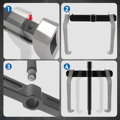 XIIW 4 Bearing Puller Kit 2'' 3'' 4'' 6'' with 2 Jaws Pulley Puller Tool Adjustable | Chrome Vanadium Steel Bearing Gear Puller Set Hand Remover Tool Pump Pulley Remover for Wheel, Motorcycle, Bearings, Gears - size: CR-V 2-Jaw Gear Puller 4'' 6'' 8''