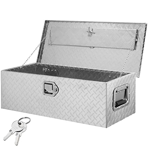 VEVOR Heavy Duty Aluminum Truck Bed Tool Box, Diamond Plate Tool Box with Side Handle and Lock Keys, Storage Tool Box Chest Box Organizer for Pickup, Truck Bed, RV, Trailer, 30"x13"x9.6", Silver - color: Silver, size: 30 in
