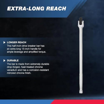 Neiko 00211A 1/2-Inch-Drive Extension Breaker Bar, 18 Inches Long, Made with CrV Steel - size: 18" Length, style: 1/2" Drive