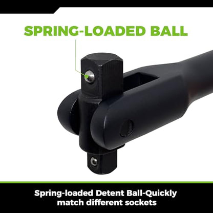 16in Dual Drive Breaker Bar 3/8 & 1/2 Swivel Head Cr-V Steel Black Coat | Spring detent ball, 360° rotating head, loosens rusted vehicle bolts, suitable for daily auto maintenance work - size: 16" Dual Drive