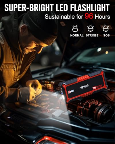 GOOLOO GP4000 4000A Peak Car Battery Jump Starter, Portable Battery Booster for Up to All Gas or 10L Diesel Engine, SuperSafe 12V Lithium Jump Box Power Pack with Jumper Cable,Red - color: red