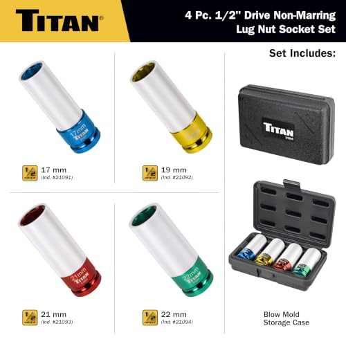 Titan 21095 4-Piece 1/2-Inch Drive Non-marring Impact Deep Lug Nut Socket Set - size: 4pc Set