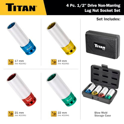 Titan 21095 4-Piece 1/2-Inch Drive Non-marring Impact Deep Lug Nut Socket Set - size: 4pc Set