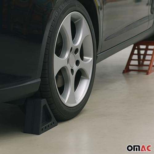 OMAC Wheel Tire Chock Blocks Heavy Duty Solid Ribbed Rubber for Car Truck & Trailer