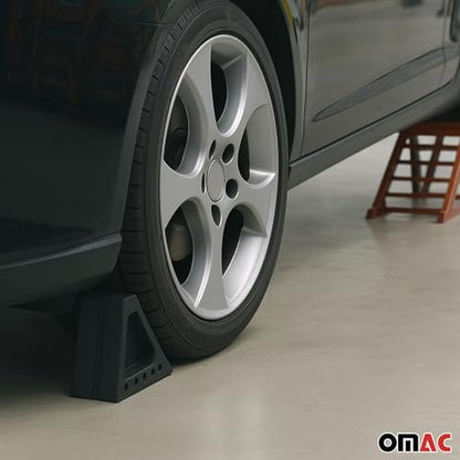 OMAC Wheel Tire Chock Blocks Heavy Duty Solid Ribbed Rubber for Car Truck & Trailer