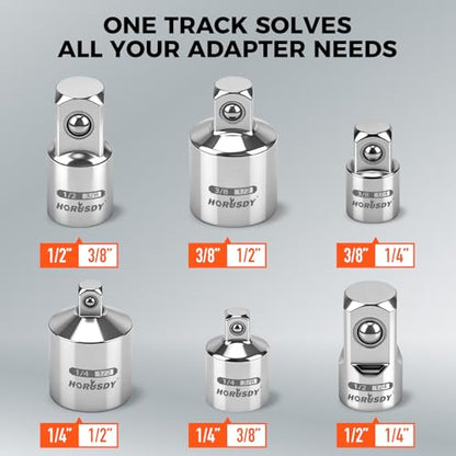6-Piece Storeable Socket Adapter and Reducer Set with Magnetic Rail, Ratchet Adapter Set 1/4" 3/8" 1/2" Drive, Chrome Vanadium Steel, for Impact Driver & Drill, Organized Holder - style: 6-PCS + Magnetic Rail