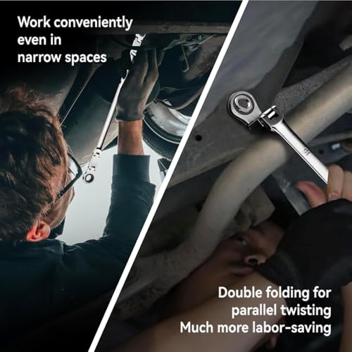 DISEN Extra Long Flex Head Ratchet Wrench Metric 14-15MM, Double Jointed Box End Ratcheting Combination Wrench, 72-Teeth, Cr-V Steel,12 Point - size: 14-15mm SET