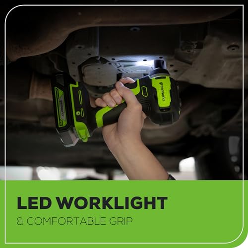 Greenworks 24V 3/8" Brushless Cordless Impact Wrench, 3/8 Inch, 150 ft.-lbs Torque, Lightweight and Compact, with 2.0Ah Battery and Charger, PA147K - size: 150 ft.-lbs., style: w/2Ah Battery