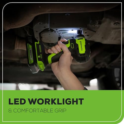 Greenworks 24V 3/8" Brushless Cordless Impact Wrench, 3/8 Inch, 150 ft.-lbs Torque, Lightweight and Compact, with 2.0Ah Battery and Charger, PA147K - size: 150 ft.-lbs., style: w/2Ah Battery