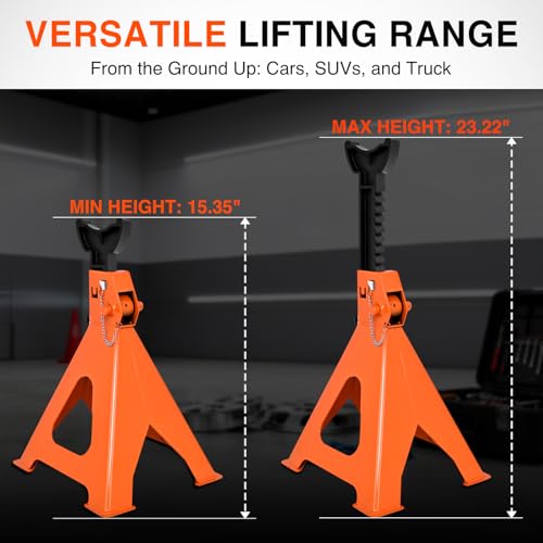 Nilight 6 Ton Jack Stands, Double Locking Heavy Duty Steel 12,000 lbs Capacity, Adjustable 15.35"-23.22" Height for SUV Sedan Pickup Light Truck, 2 Pack - size: 6T
