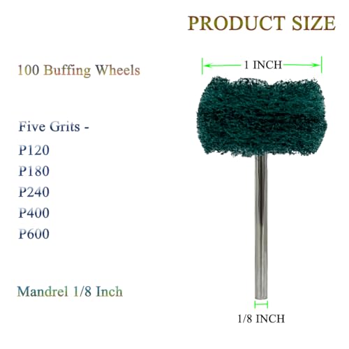 Buffing Wheel 100 Pack Abrasive Polishing Deburring Wheels Metal Polishing Kit Rotary Tool Accessories for Metal Polishing, Rusting Cleaning, Paint Removal, and Other Fine Detail Work