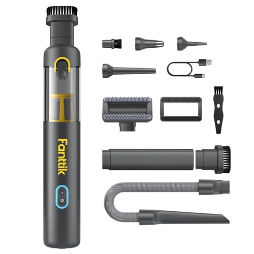 Fanttik Slim V8 APEX Car Vacuum, 4-in-1 Portable Mini Cordless Vacuum with 19000pa Suction Power for Pet Hair, Type-C Charge, One-Touch Empty for Car, Office Desk, Keyboards (Gray) - color: Gray