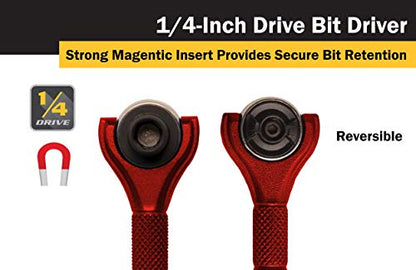 Titan Tools 11321 1/4-Inch Drive x 4-Inch 90-Tooth Swivel Head Micro Ratcheting Bit Driver - Red - style: Swivel Head - Red