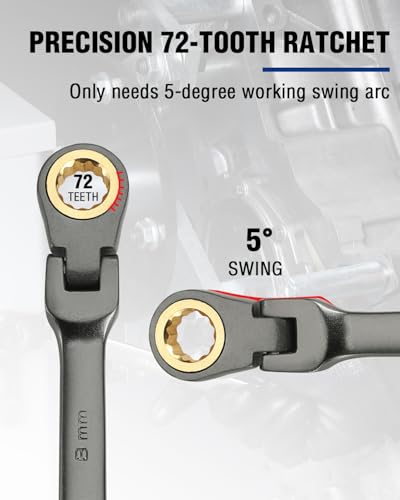 WORKPRO 8 mm Flex-Head Ratcheting Combination Wrench, Cr-V Constructed, Nickel Plating, 72-Teeth, 12 Point Design, Metric - size: 8 mm, style: Nickel Plating