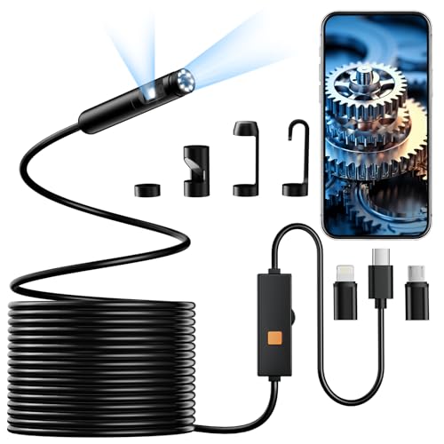 Endoscope Camera with Light, Dual-Lens 1920P HD Borescope Tools with 8+1 Adjustable LED Lights, 16.4FT Semi-Rigid Snake Cord IP67 Waterproof Inspection Camera for iPhone, iPad, iOS and Android Phone - size: 16.4FT, style: Dual Lens