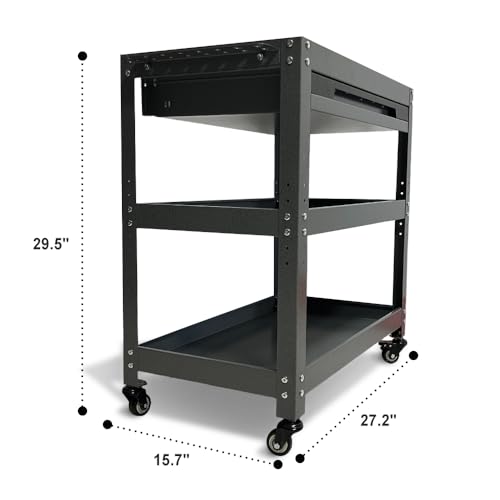 JZD 3 Tier Tool Cart on Wheels with Drawer & Screwdriver Holder, Metal Mechanic Rolling Cart for Garage Auto Repair Shop Factory Kitchen - size: 02