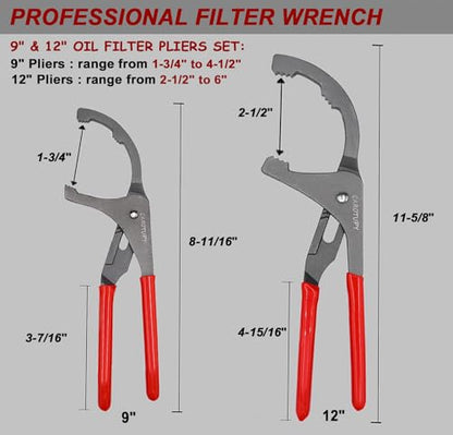 4Pcs Oil Filter Pliers Set, 3 Jaw Oil Filter Wrench With Oil Snap Funnel, 9" and 12" Oil Filter Pliers Adjustable From 1-3/4"-6" - size: 4 PACK Silver