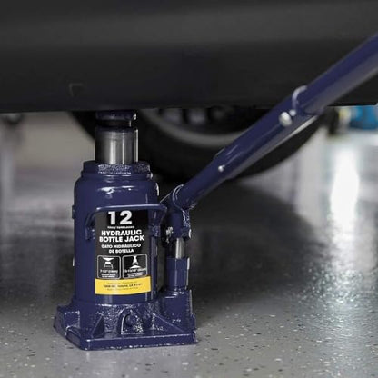 12 Ton Hydraulic Bottle Jack, 24,000 LBS Heavy Duty Steel Auto Lift with Long Handle, Leak-Free Hydraulic Pump, Portable Car Jack for Truck, SUV, RV, and Garage Repair, Blue