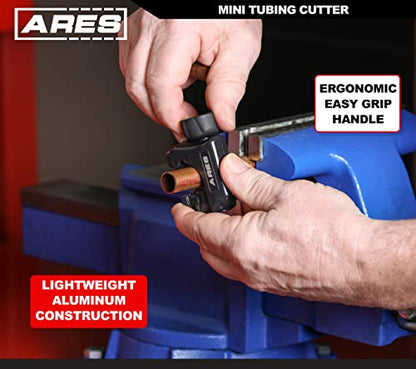 ARES 18008 - Mini Pipe Cutter - Cuts 1/8-Inch to 1 1/8-Inch Copper, Aluminum and Brass Tubing - Lightweight Aluminum Body with Easy Grip Knob - Compact Size Suitable for On- and Off-Vehicle Use - size: 1/8-inch to 1 1/8-inch