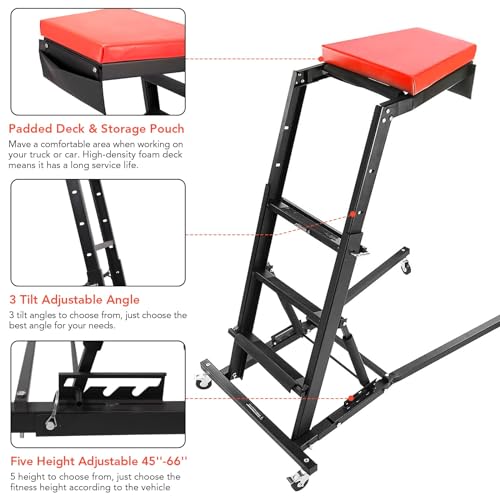 400lbs High Top Automotive Engine Creeper, 48" to 66" Adjustable Height Creeper for Garage Workshop Repair Maintenance Mechanic