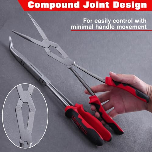 Straight and 45-Degree Bent Needle Nose Pliers Set 2Pcs Double Jointed Needle Nose Pliers Set Extra Long Needle Nose Plier with Serrated Jaw Long reach pliers for Hard to Reach Narrow Spaces - style: Straight Nose & 45 Degree Bent Nose