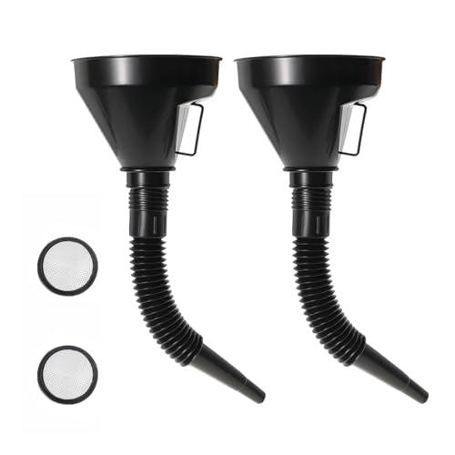 2-Piece Wide Mouth Oil Funnel with Flexible Extension, Auto Nozzle Hose Funnel with Handle and Removable Mesh Screen Filter, for Water, Gas, Coolant, Transmission, Engine Oil, Car Accessories - color: 2 PCS