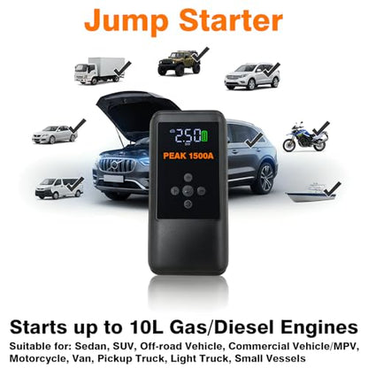 Jump Starters with Air Compressor | 250PSI Tire Inflator Portable Car Battery Booster with, 12V Supersafe Lithium Jump Box Car Battery Jumper Starter (10.0 Gas/6.5L Diesel)