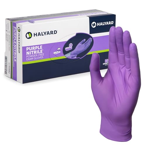 HALYARD Purple Nitrile Dental Patient Exam Gloves, Non-Sterile, 5.9 mil, 9.5 Inches, Purple, Medium, 53432 (Box of 100) - size: Medium