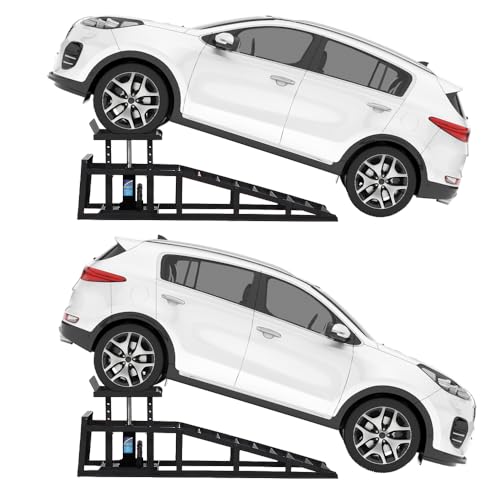 2 Pack Hydraulic Car and Truck Service Ramps,Low Profile Car Lift Service Ramps for Oil Changes,11000 Lbs (5 Tons), Adjustable Lift Height 9.8" to 16.21", Home Garage,Vehicle Auto Garage - color: Black