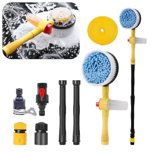 povtii Rotating Car Wash Brush, 360° Spin Auto Cleaning Brush with Long Handle, Detachable Washing Brush with Soft Chenille Bristles Universal for Most Vehicles, Car Accessories (Brush+5m Hose) - color: Brush+5m Hose