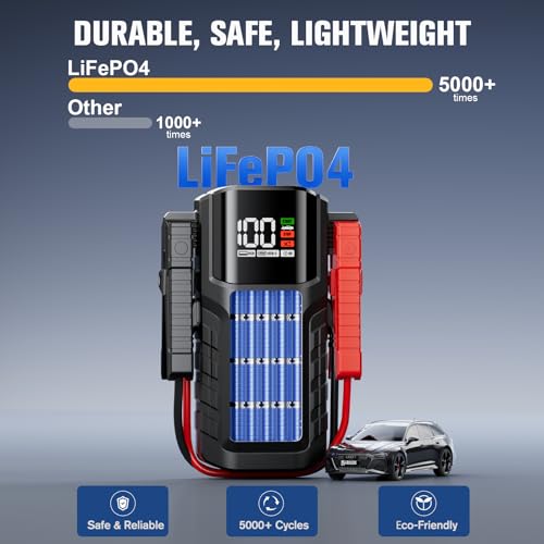VTOMAN VL7 6000A Jump Starter Upgraded with LiFePO4 Battery,24000mAh Portable Car Battery Booster (All Gas/10L Diesel),12V Jump Box Power Pack with USB-A,Type-C & DC Output,LED Light,EVA Bag