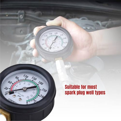 Engine Compression Tester Kit – PMD Products, Small Engine Diagnostics with 10MM, 12MM, 14MM, 18MM Spark Plug Adapters, Dual-Scale 0-300 PSI Gauge for Motorcycles, Cars, and More