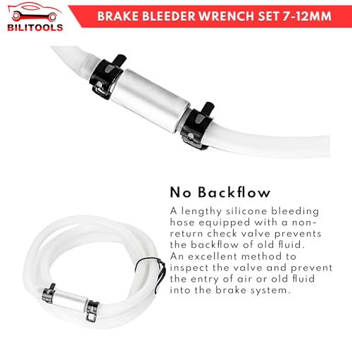 BILITOOLS Brake Bleeder Wrench Set, 7 8 9 10 11 12 MM Brake Bleeding Kit | 7PCS Brake Bleeding Wrench Set with Non-return Check Valve, Silicone Hose and Storage Case