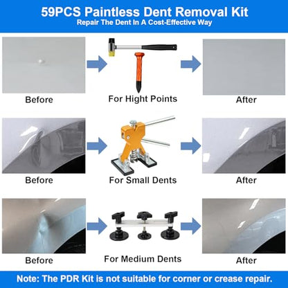 Dent Puller Kit for Cars, Professional Paintless Dent Repair Kit for Auto Body Dent Removal - 59PCS