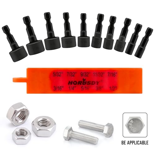 HORUSDY 22-Piece Power Nut Driver Set for Impact Drill, SAE and Metric, 1/4” Nut Driver Hex Keys, Hex Head Drill Bit Set - style: 22-Piece Power Nut Driver Set
