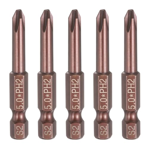 HARFINGTON 5pcs #2 Phillips Screwdriver Bit PH2 1/4" Hex Shank 2" (50mm) Long 0.2" Rod Magnetic Cross Head Drive Drill Bits S2 Steel Industrial Screw Driver Electric Power Tool, Brown - size: PH2 x 2" x 0.2"