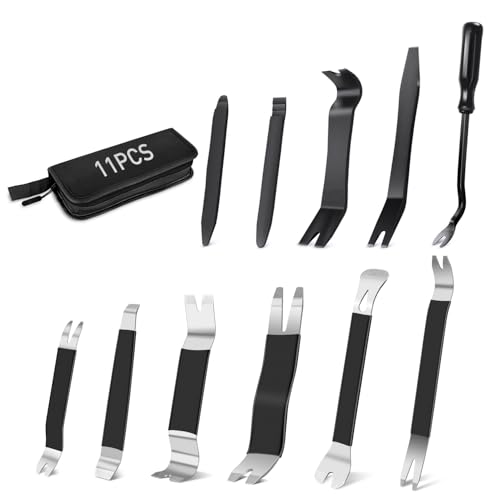 GOOACC 11PCS Trim Removal Tool Kit, Metal & Nylon Pry Tools Set for Car Door Panel, Dashboard, Audio, Clips, Fastener Remover w/ Storage Box – Black - color: Black, size: 11Pcs