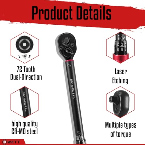 WETT 3Pcs Torque Wrench Set, 1/4'' & 3/8'' & 1/2'' Drive Click Torque Wrench, Dual-Direction Adjustable Reversible 72-Tooth Ratchet Handle, 20-240IN.LB, 5-45FT.LB, 20-160FT.LB - size: 1/4 & 3/8 & 1/2-inch Drive