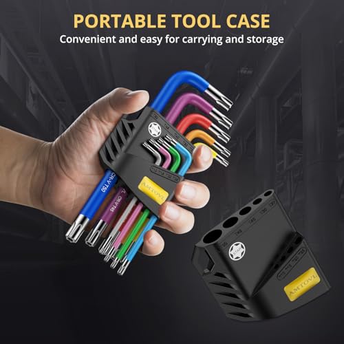 AMTOVL Star Allen Wrench Set, 9PCS Star Key Set, T10-T50, Long Arm Star Key Set, Color Coding TX Key Set for Vehicle, and Bicycle Repairs - size: 9 PCS STAR SET