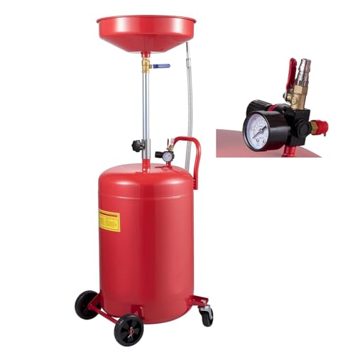 VEVOR Oil Drain Container, 20 Gallon Waste Oil Drain Tank, Portable Oil Lift Drain Pan Air Operated Drainer, Fluid Fuel Drainage Adjustable Funnel Height with Pressure Regulating Valve & Wheel - size: 20 Gallon