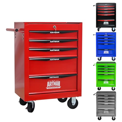 5-Drawer Rolling Tool Chest, Lockable for Garage, Red | Mobile Mechanic Tool Cabinet with Ball Bearing Slides, Heavy Duty Metal Tool Box Organizer for Storage - color: Red, size: 5-Drawers