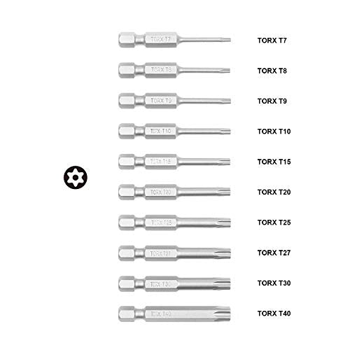 Protorq TORX Tamper Resistant Bits - Security TORX & Star Bits (T7-T40), 50mm, 10-Piece Set, High Grade S2 Steel - size: 10pc 2 in. Torx Security