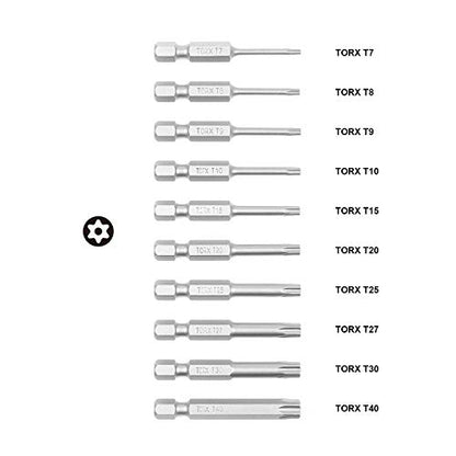 Protorq TORX Tamper Resistant Bits - Security TORX & Star Bits (T7-T40), 50mm, 10-Piece Set, High Grade S2 Steel - size: 10pc 2 in. Torx Security