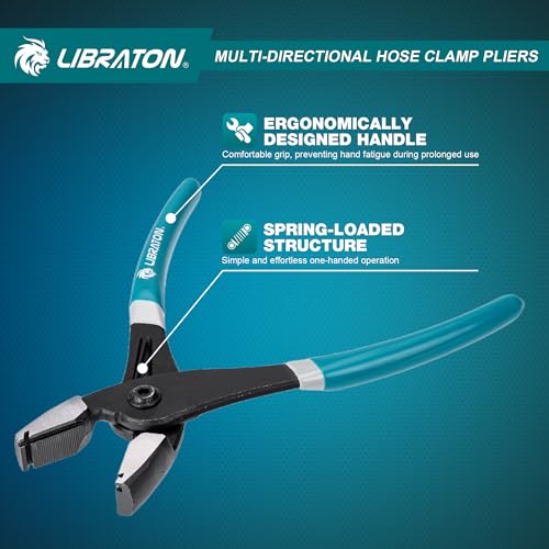 Libraton Multi-Directional Hose Clamp Pliers, Hose Clamp Removal Tool Automotive Repair Plier for Fuel Lines Brake Line, Radiator Coolant Hose Clamp Pliers, Flexible Spring Hose Clamp Tool
